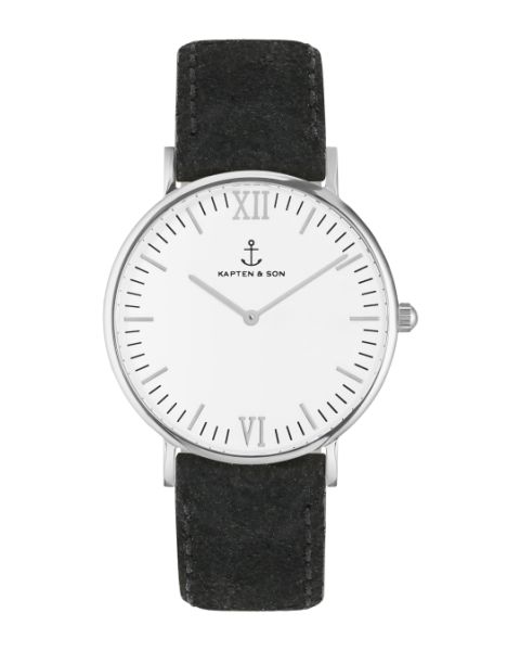 Kapten & Son Campina White Silver Black Vintage Leather 36mm