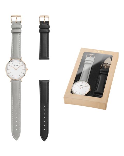 Cluse La Bohème Gift Box Rose Gold White Grey + Black Strap